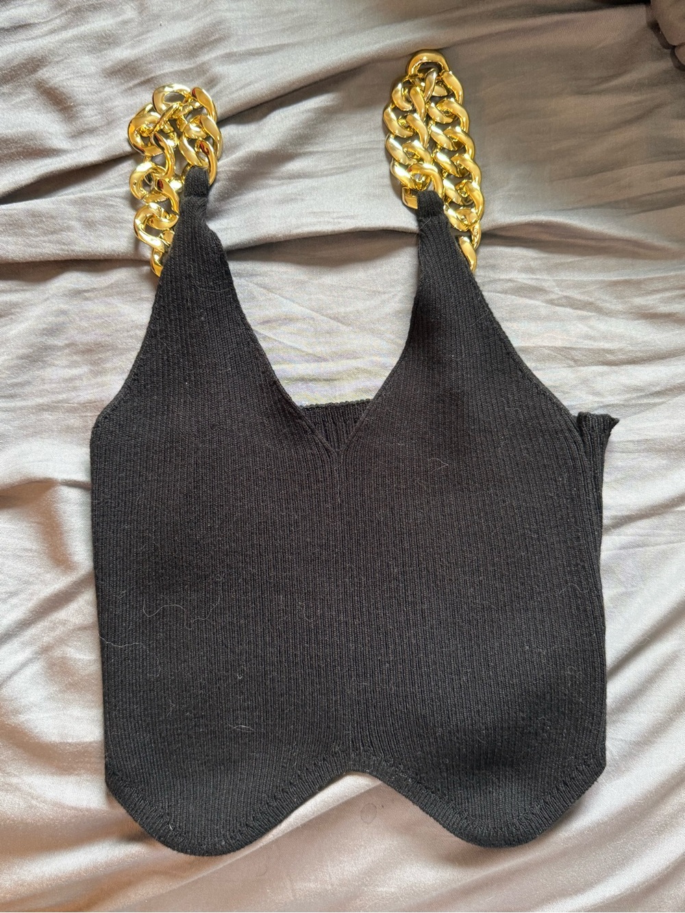 Black Knit Tank with Gold Chain Straps